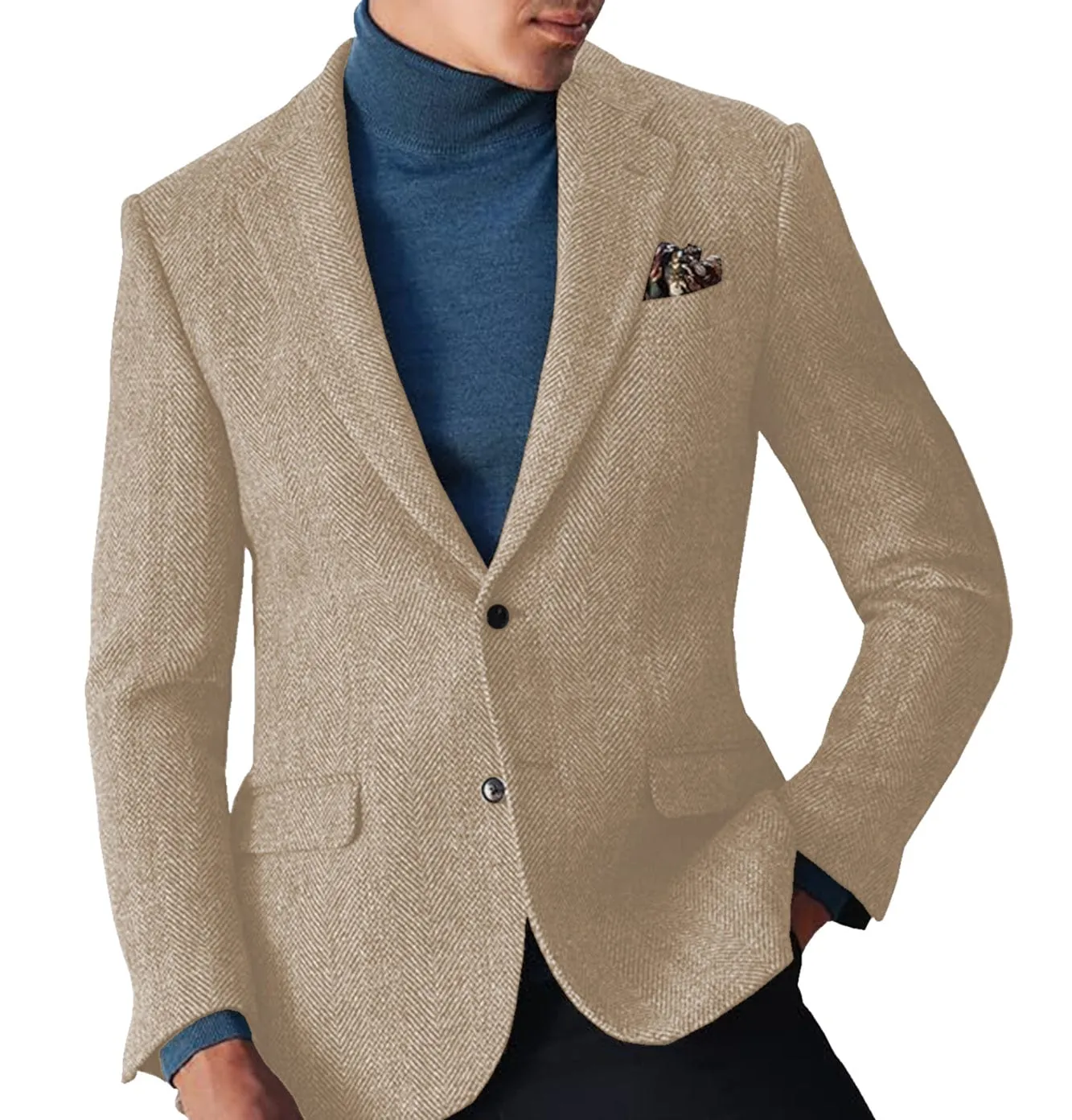 Men's winter Leisure Wool Herringbone Tweed Formal Notch Lapel Blazer