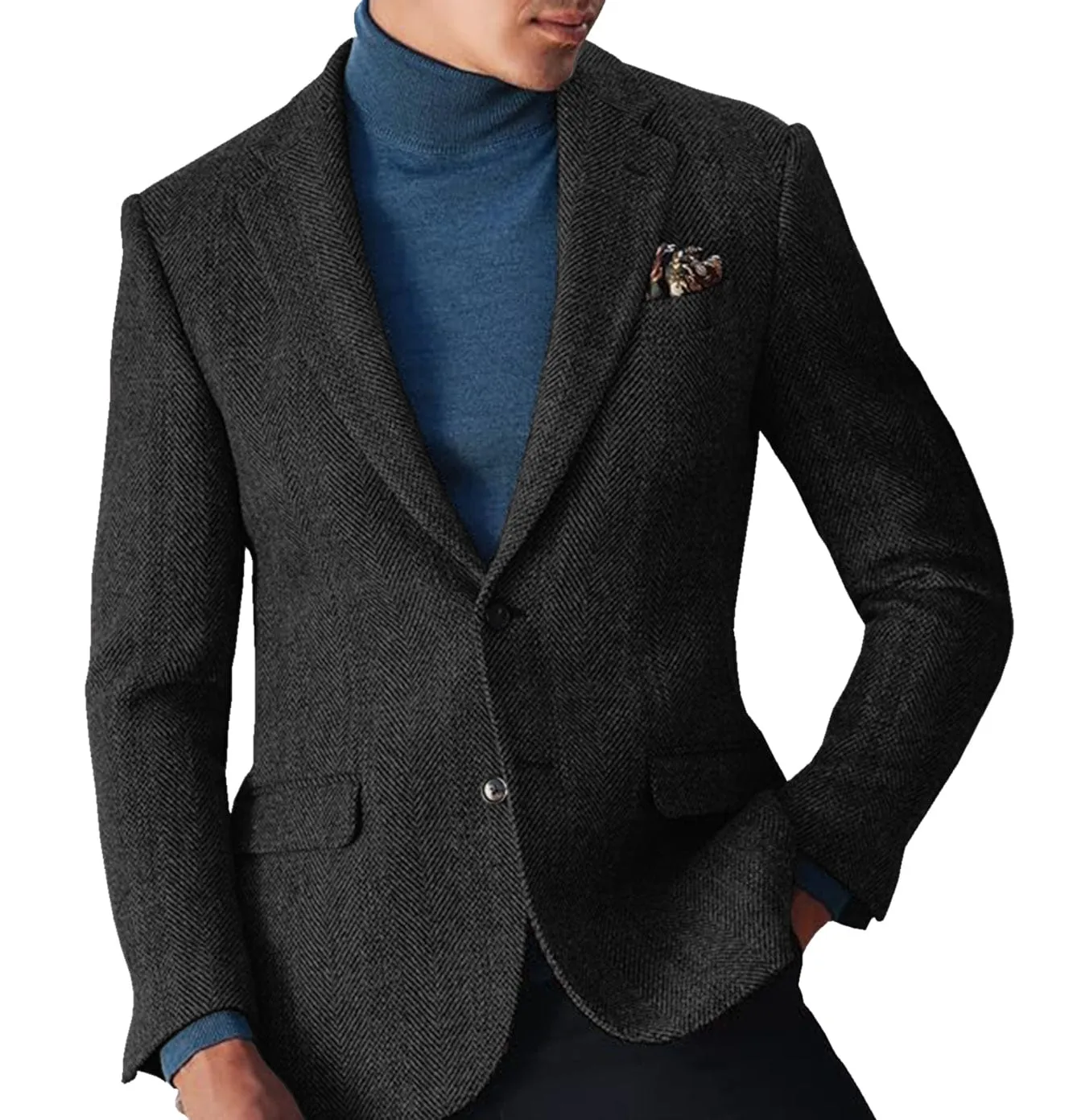 Men's winter Leisure Wool Herringbone Tweed Formal Notch Lapel Blazer