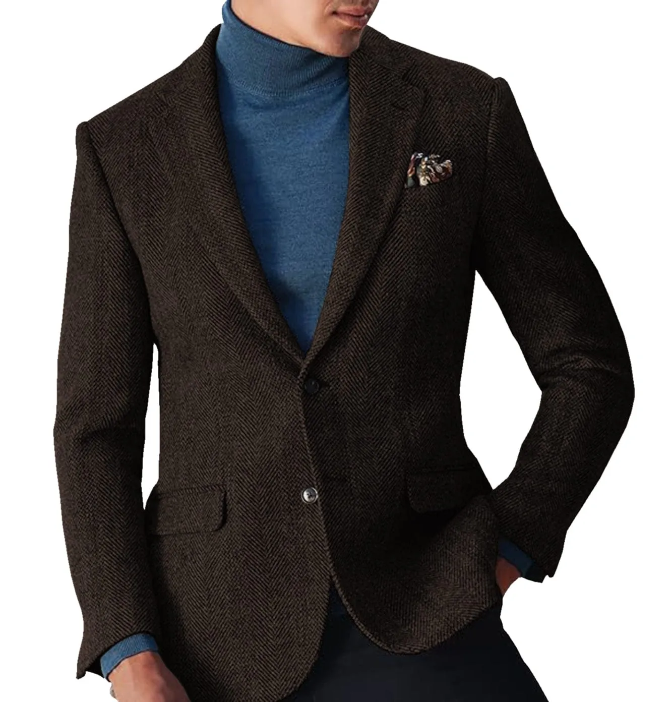 Men's winter Leisure Wool Herringbone Tweed Formal Notch Lapel Blazer