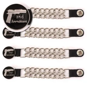 Milwaukee Leather 2nd Amendment Medallion Vest Extender - Double Chrome Chains Genuine Leather 6.5" Extension 4-PCS MLA6027SET