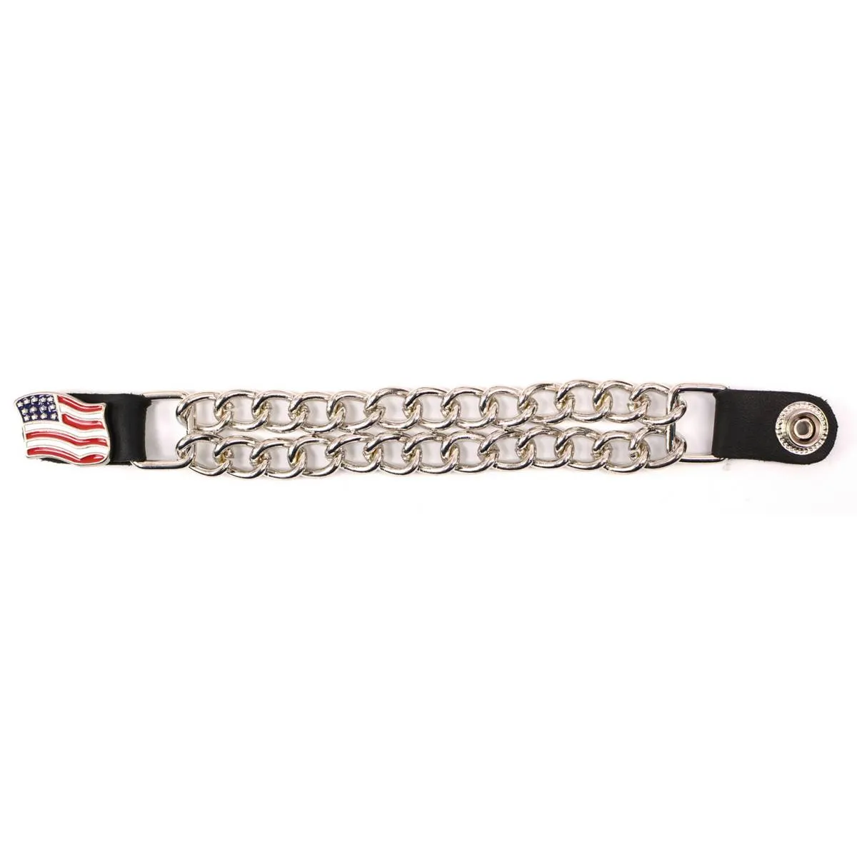 Milwaukee Leather American Flag Medallion Vest Extender - Double Chrome Chains Genuine Leather 8.5" Extension MLA1042-Single