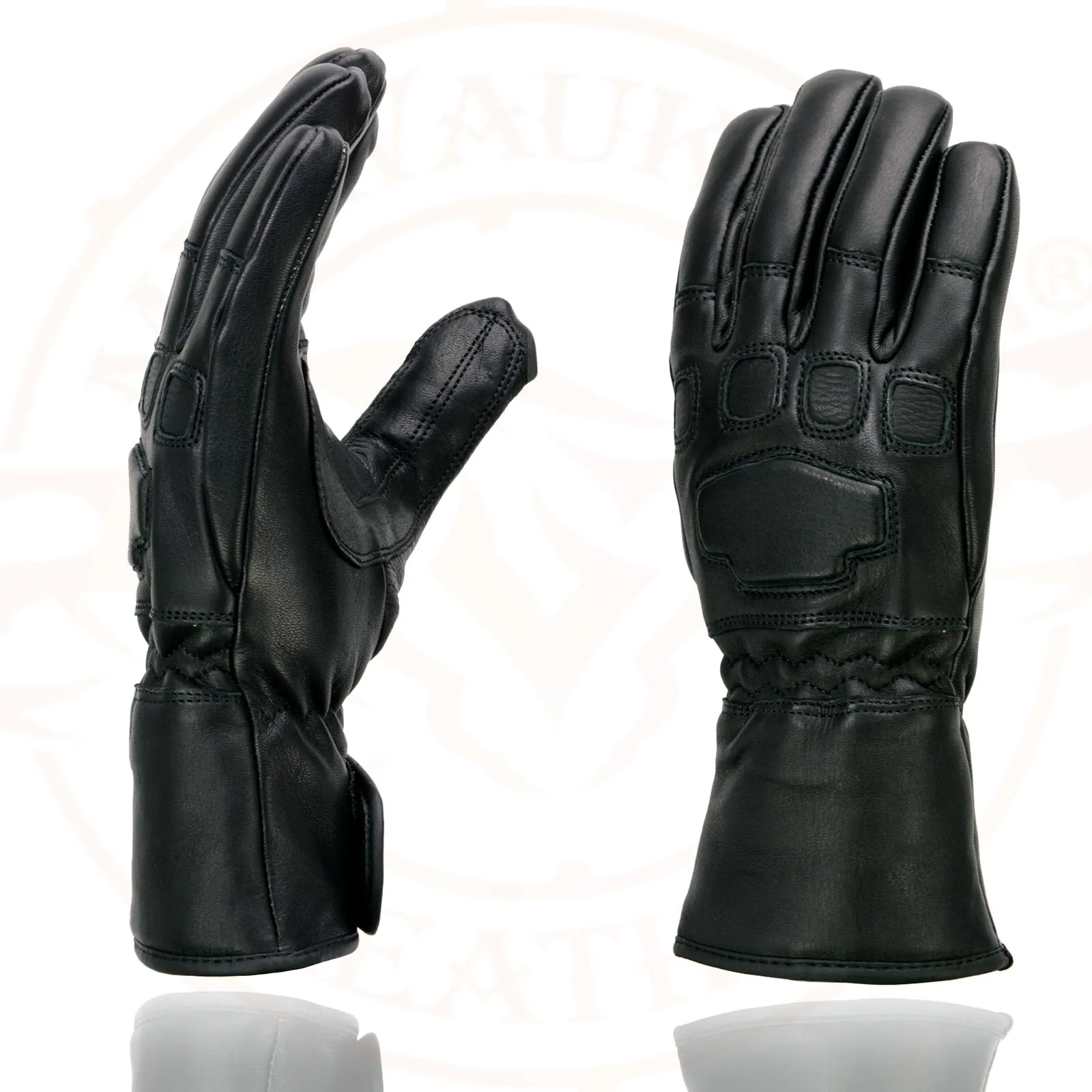 Milwaukee Leather MG7534 Men's Black Deerskin Gauntlet Motorcycle Hand Gloves W/ Wrist Strap & Sinch Closure