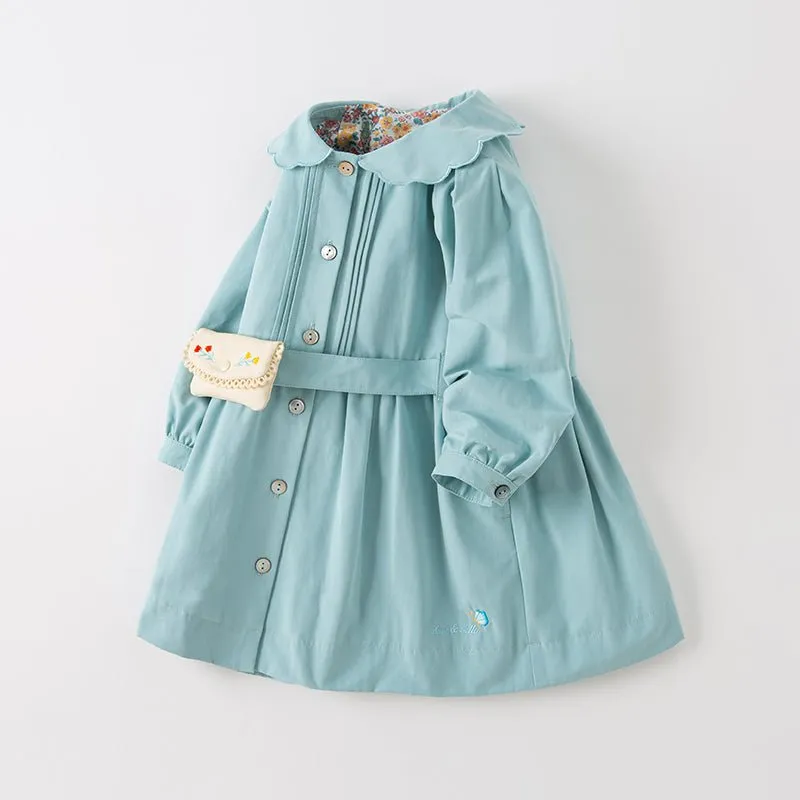 Mini Purse Belted Girl Blue Outdoor Windbreaker Trench Coat