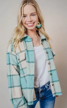 Mint Plaid Shirt Jacket - Final Sale