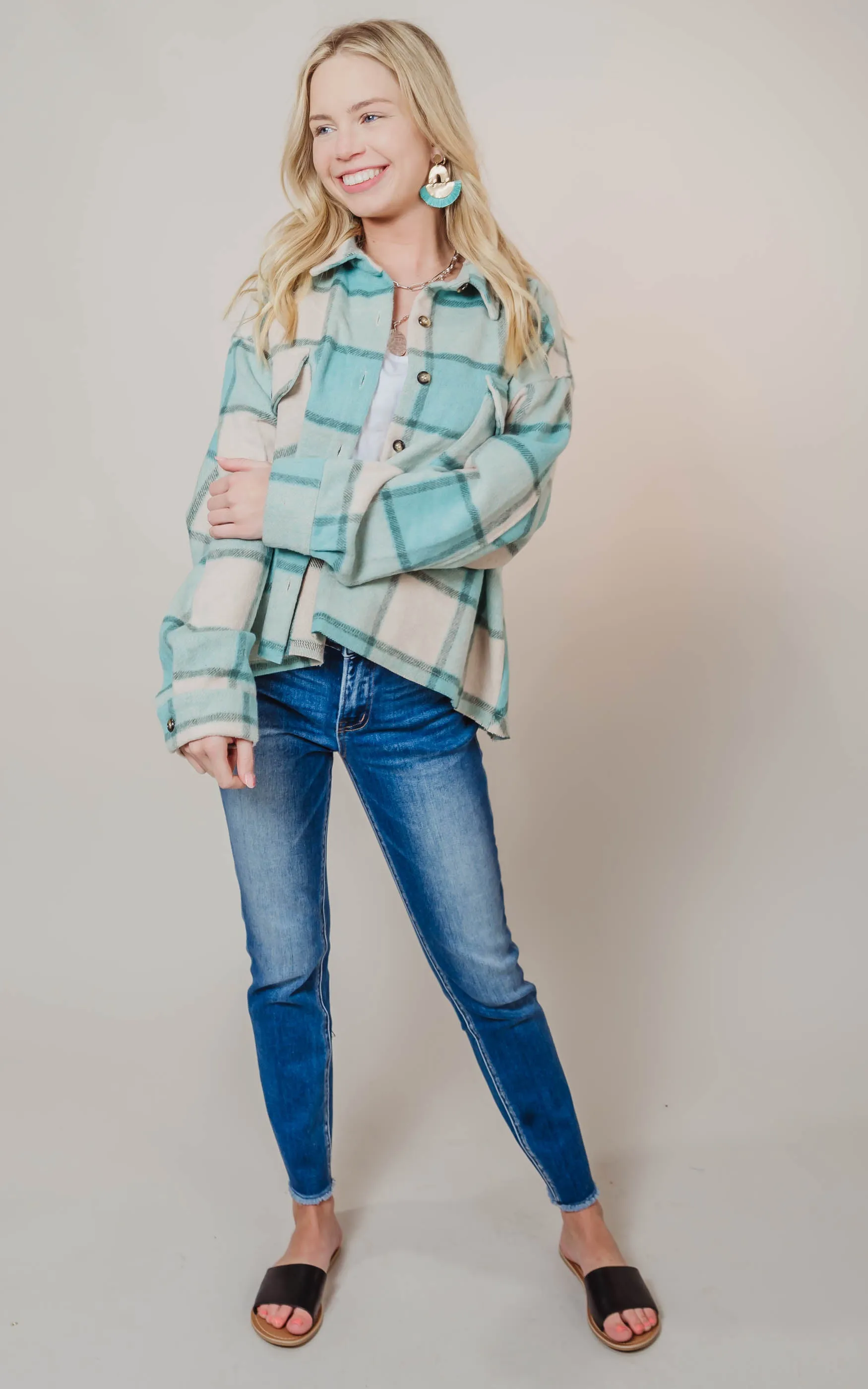 Mint Plaid Shirt Jacket - Final Sale