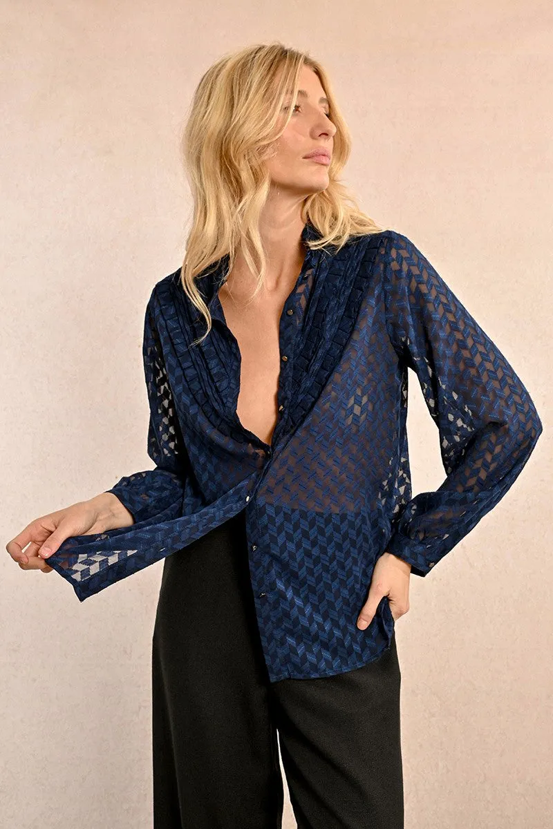 Molly Bracken Navy Sheer Blouse