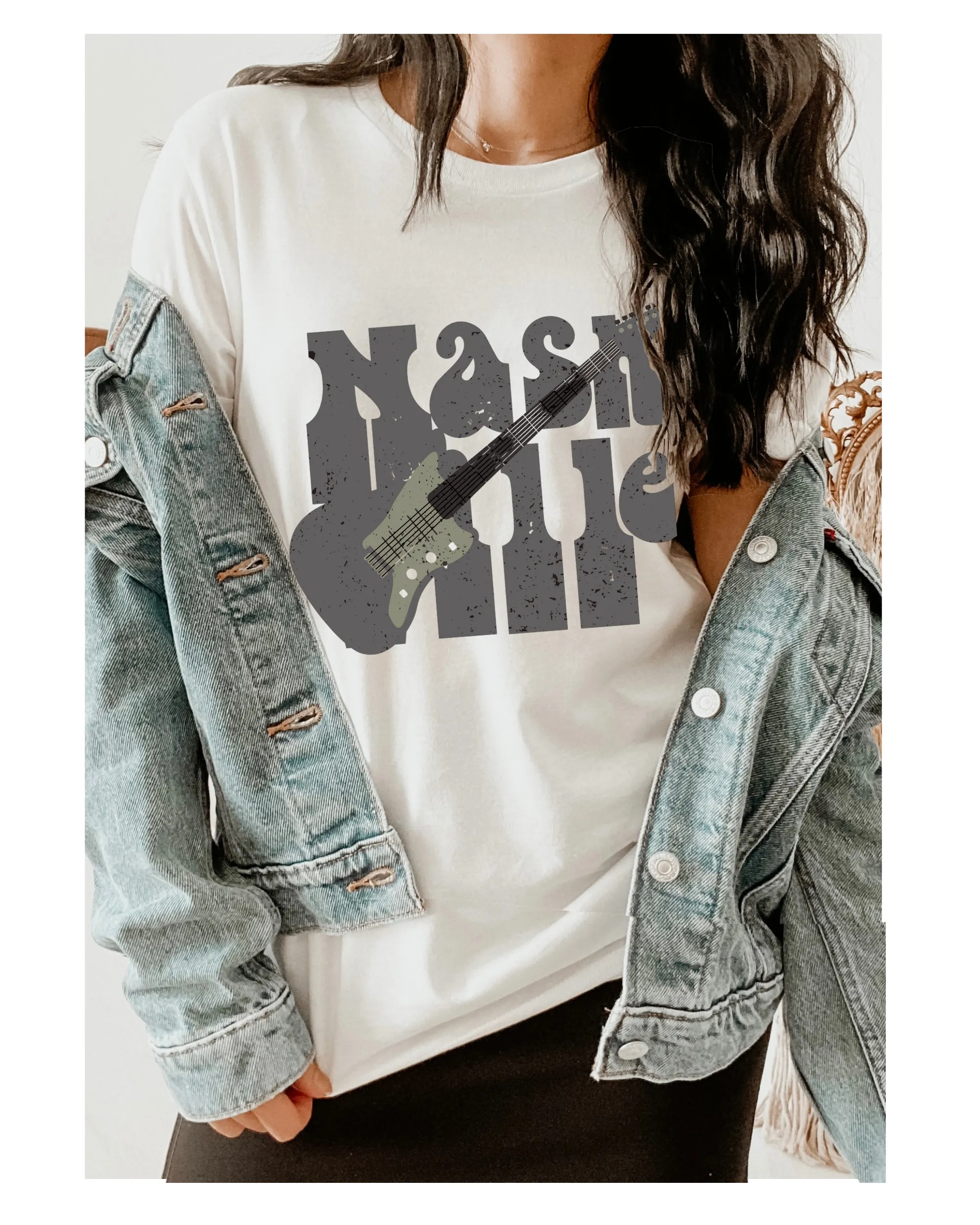 Nashville Retro Distressed Design T-Shirt, Vintage-Inspired T-Shirt, Design, Trendy Hippie T-Shirt