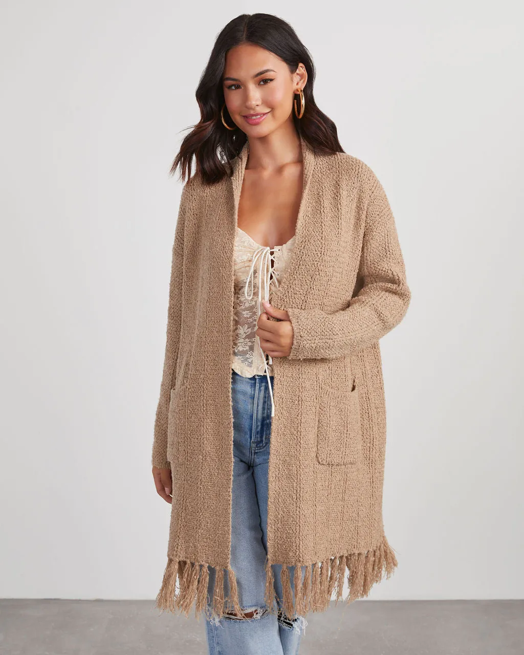 Nemah Fringe Hem Long Cardigan