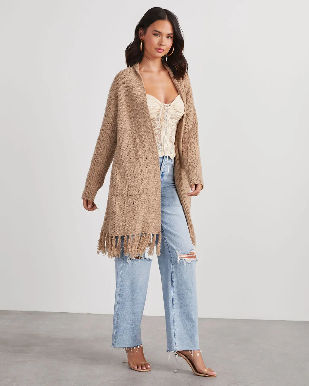 Nemah Fringe Hem Long Cardigan