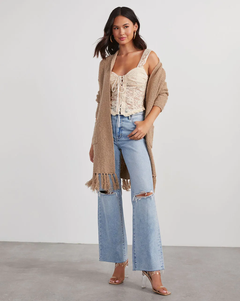 Nemah Fringe Hem Long Cardigan