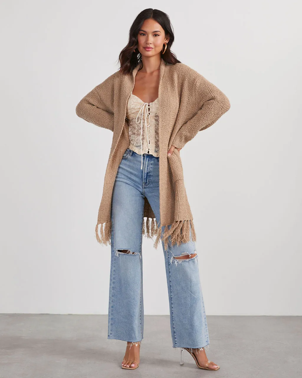 Nemah Fringe Hem Long Cardigan