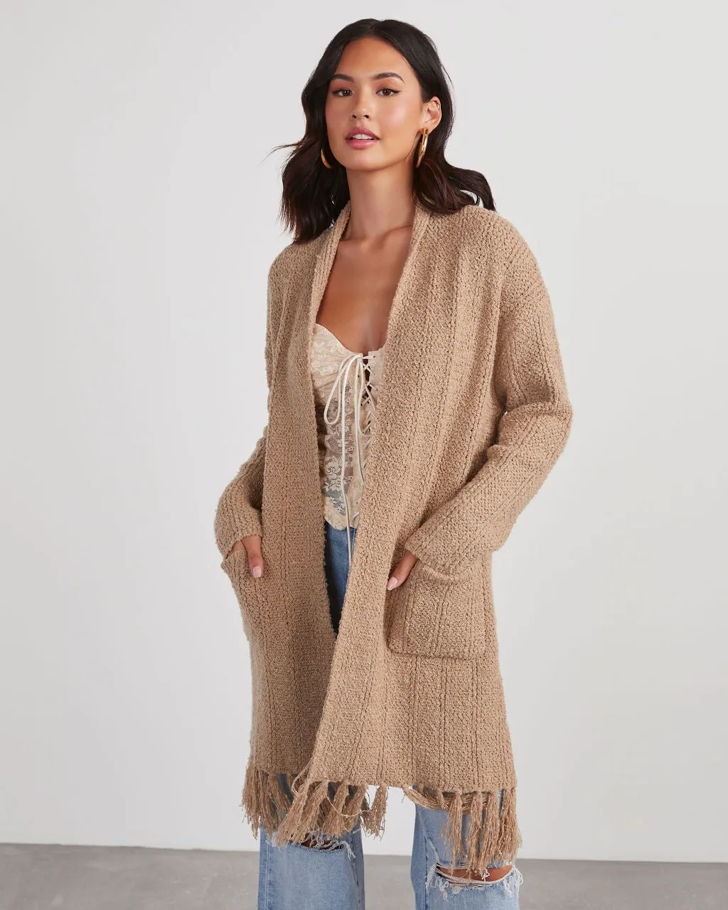 Nemah Fringe Hem Long Cardigan