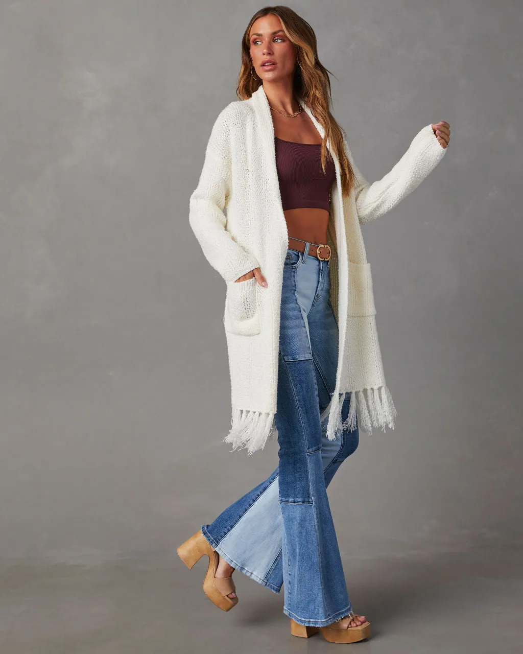 Nemah Fringe Hem Long Cardigan