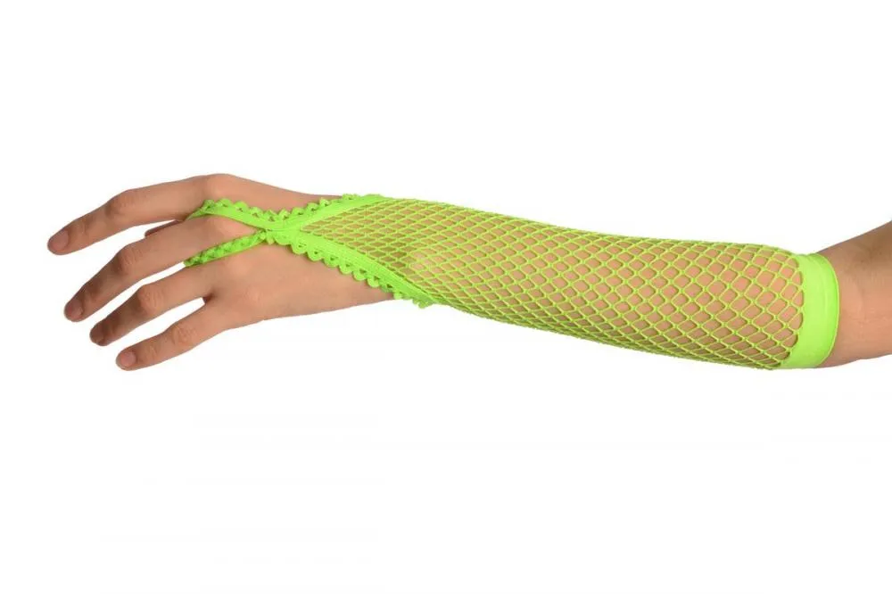 Neon Green Finger Loop Fishnet Party Gloves