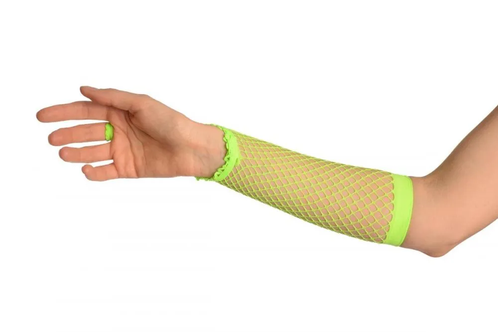 Neon Green Finger Loop Fishnet Party Gloves