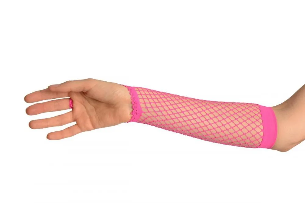 Neon Pink Finger Loop Fishnet Party Gloves