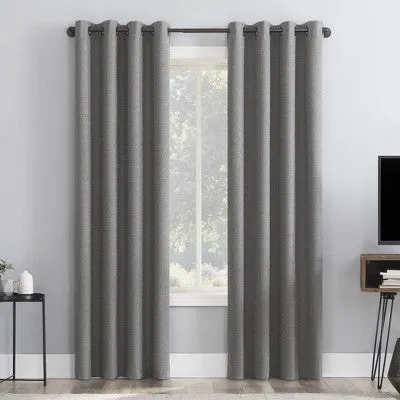 New - 63"x50" Channing Grid Texture Draft Shield Fleece Insulated 100% Blackout Grommet Curtain Panel Coal Gray - Sun Zero