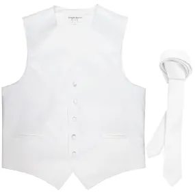 New Men's Formal Tuxedo Vest Waistcoat_1.5" skinny Necktie wedding prom white