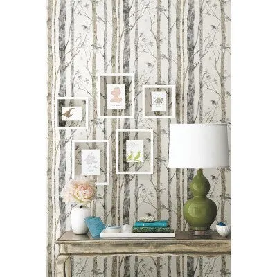 NEW - RoomMates Birch Trees Peel And Stick Wallpaper White/Brown