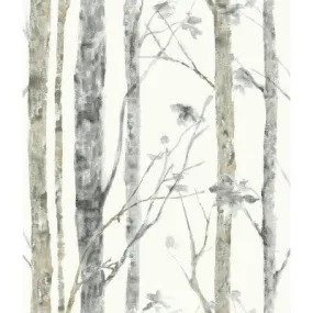 NEW - RoomMates Birch Trees Peel And Stick Wallpaper White/Brown