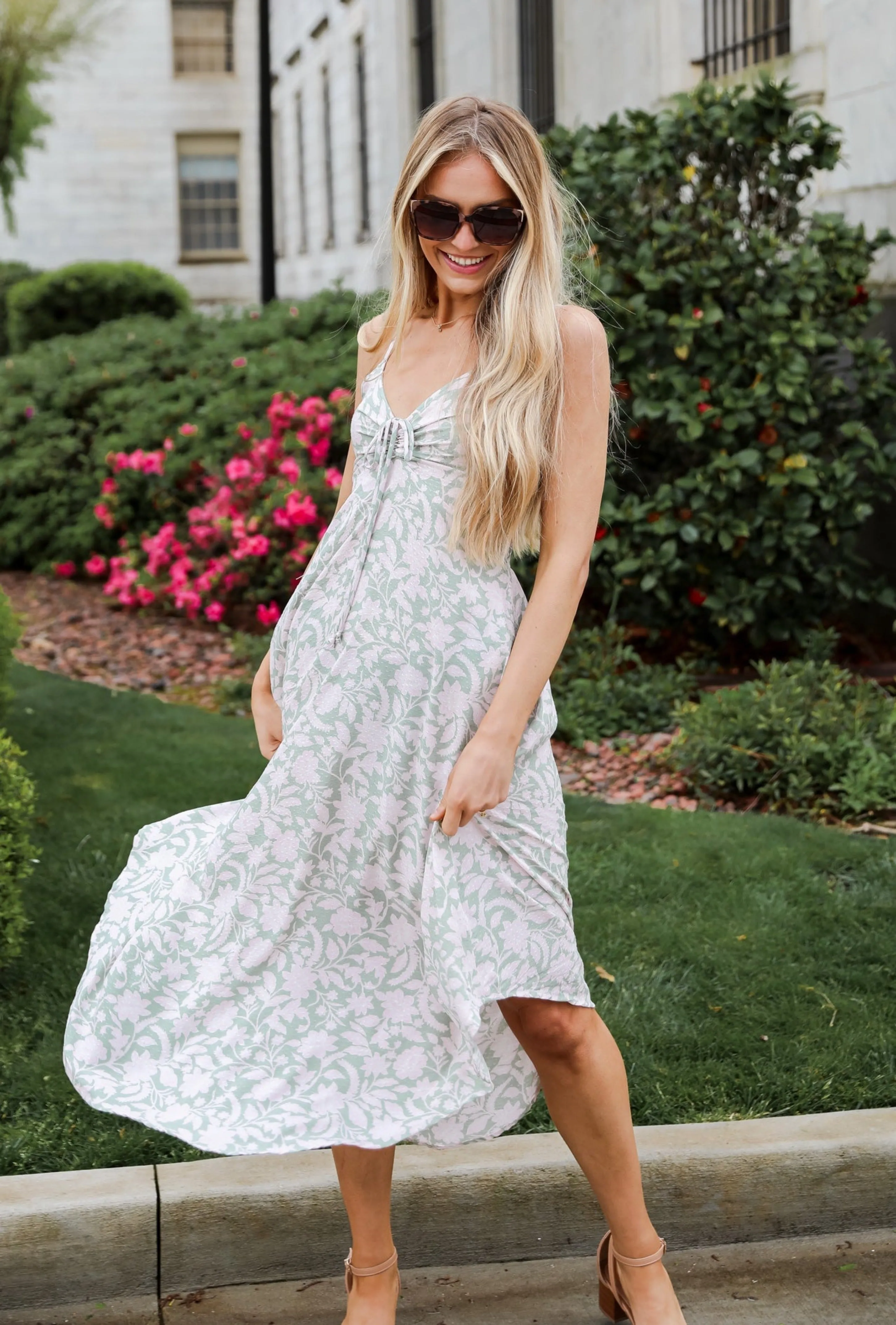 No One Prettier Sage Floral Midi Dress