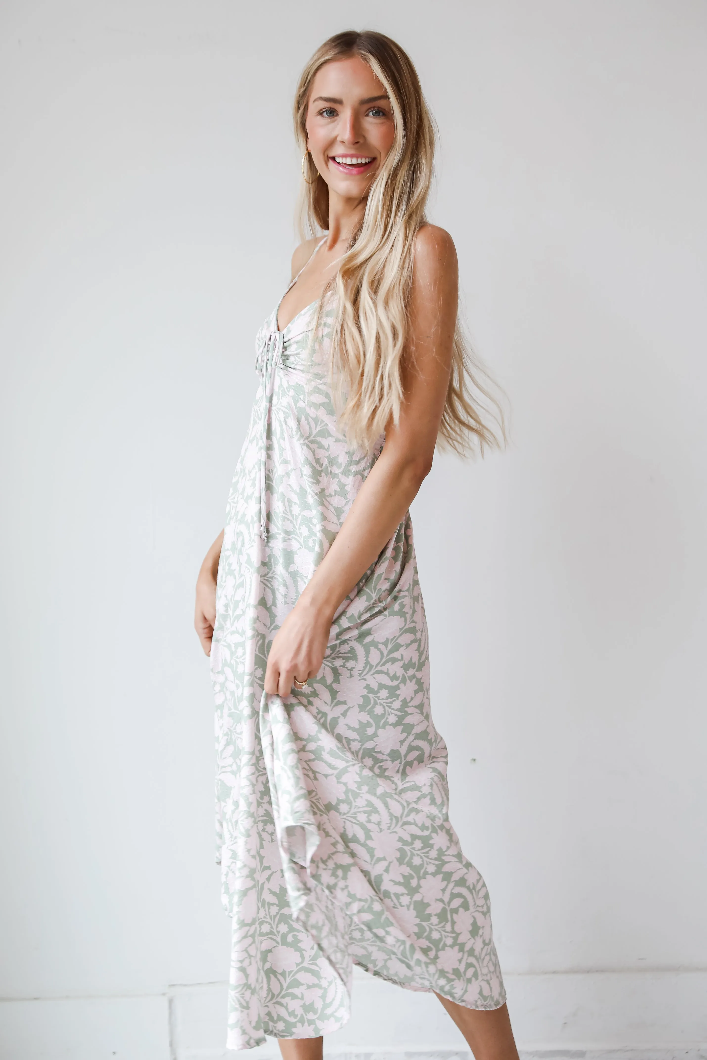 No One Prettier Sage Floral Midi Dress