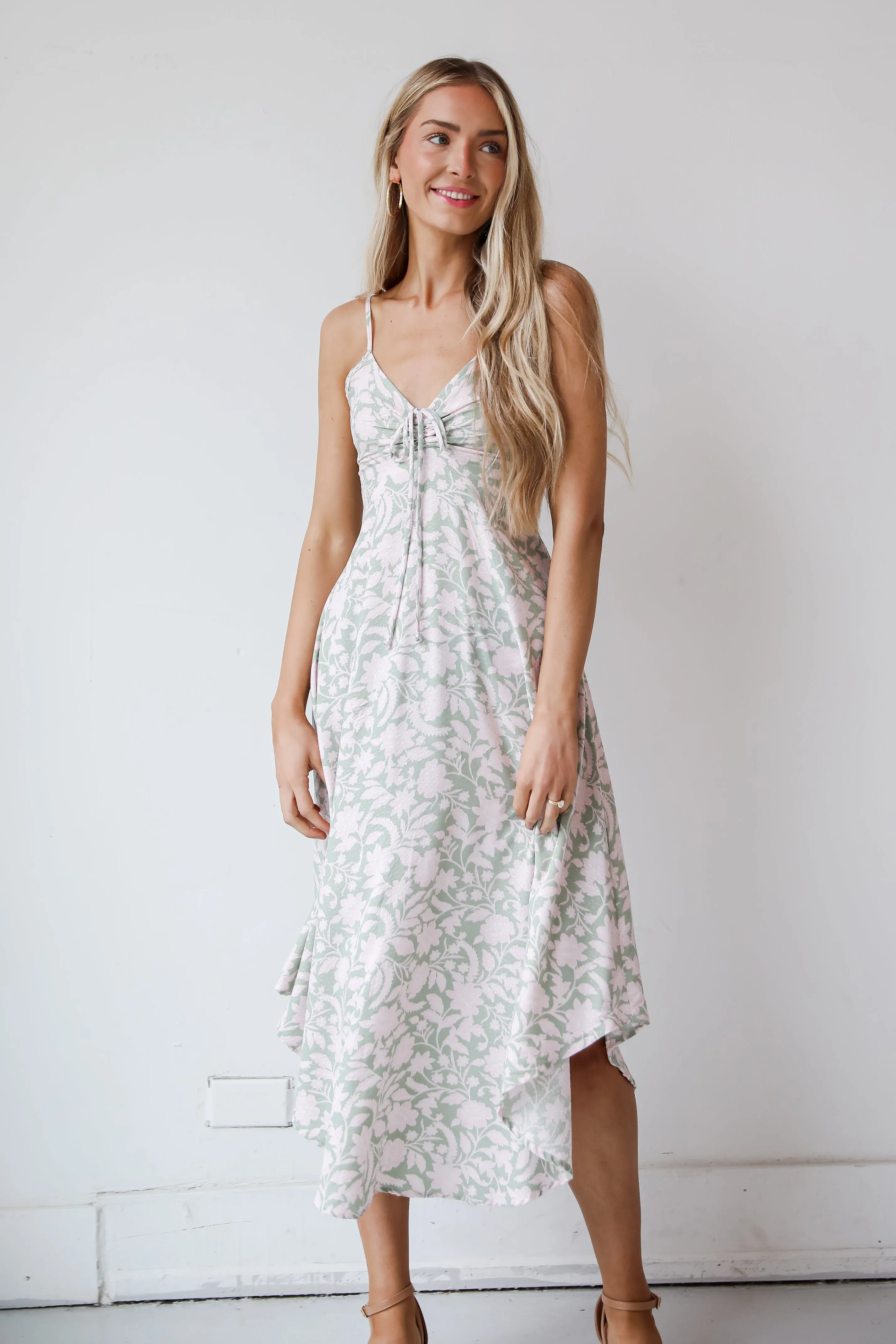 No One Prettier Sage Floral Midi Dress