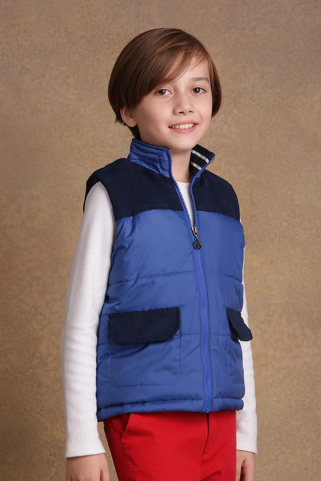 One Friday Kids Boys Dual coloured Sleeveless Jacket