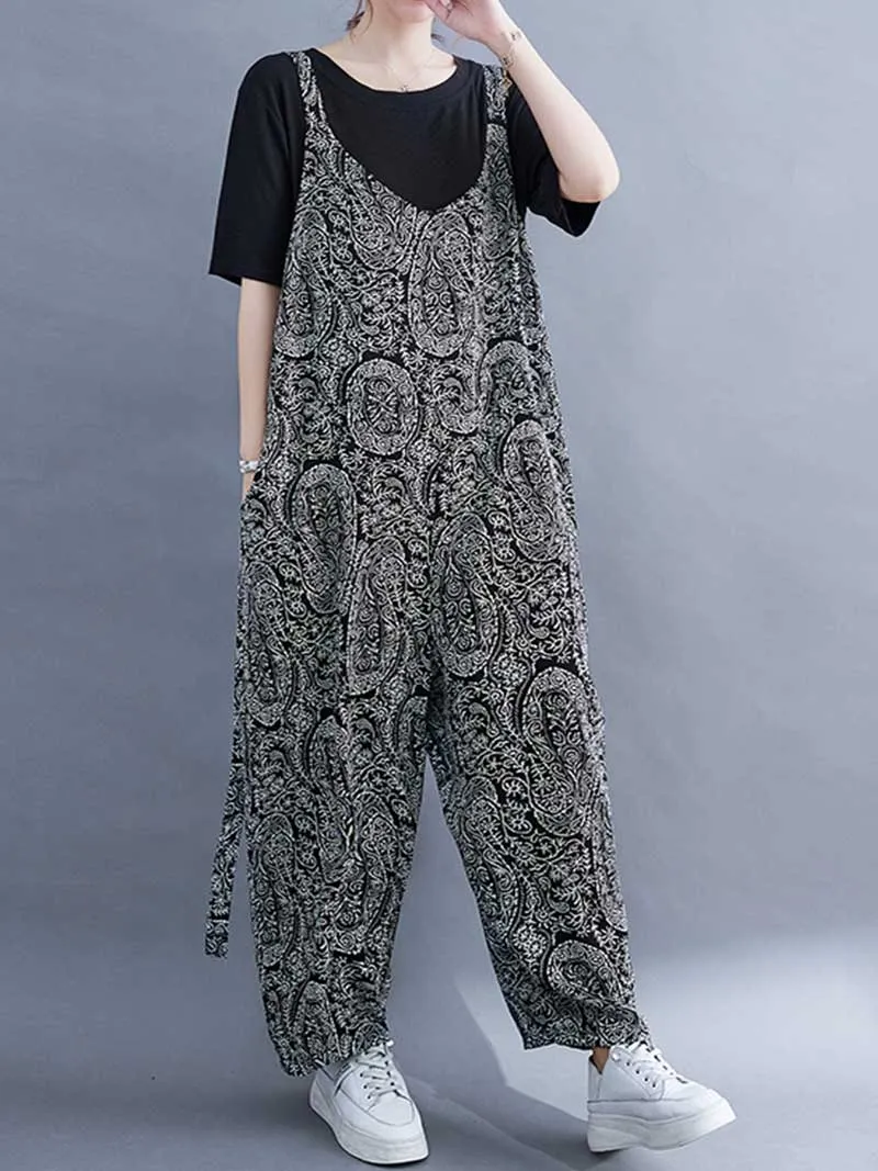 Paisley Print  Cotton High Waist Women's Overall Jumpsuit