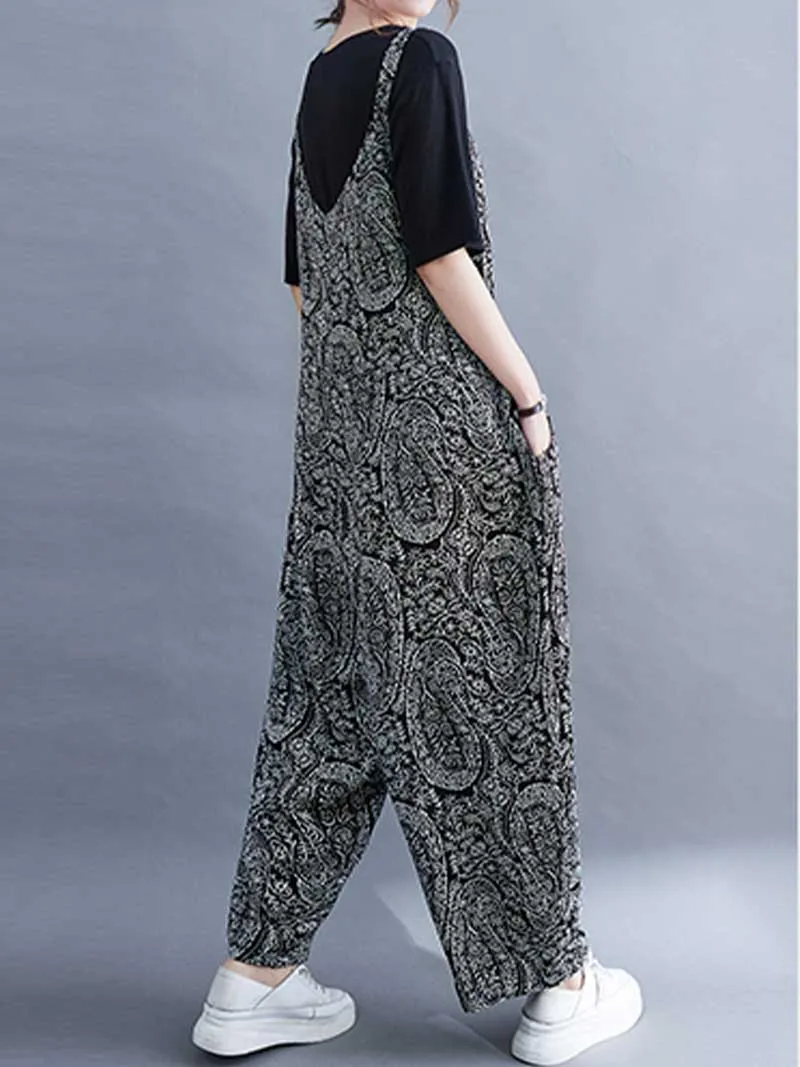 Paisley Print  Cotton High Waist Women's Overall Jumpsuit