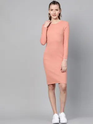 Peach Rib Bodycon Dress