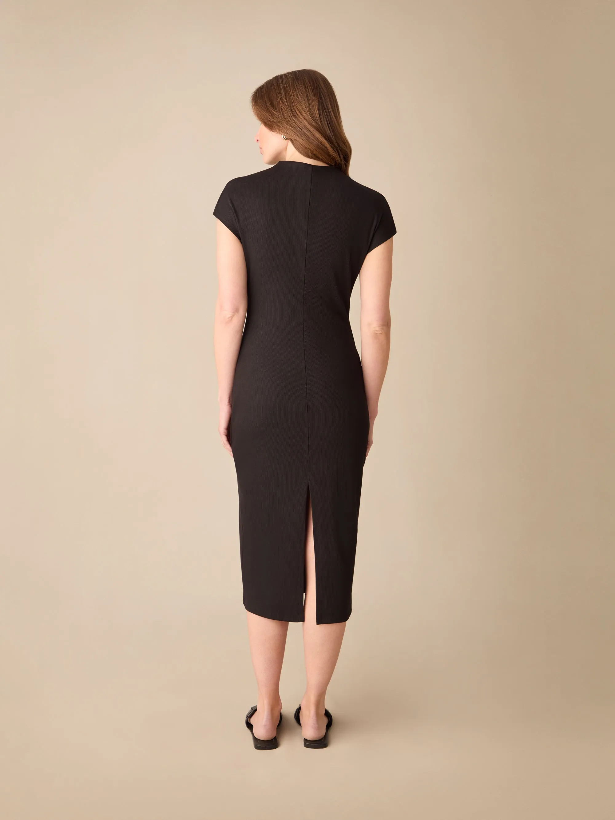 Petite Black Rib Knit Midi Dress