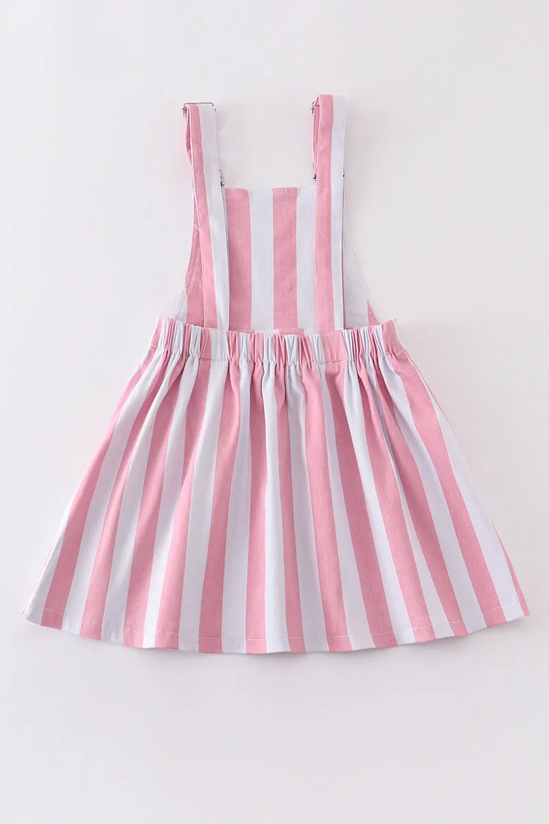 Pink stripe denim strap overall dress