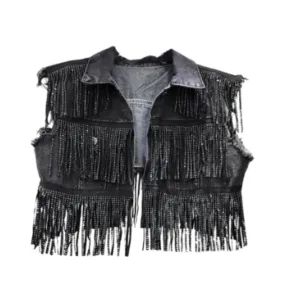 Pre Order:  Slimming Solid Casual Fringe Short Denim Vest