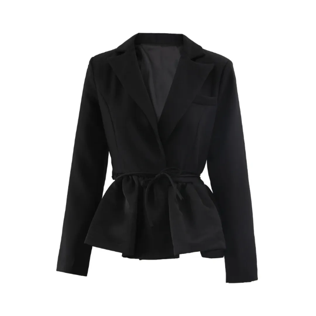 Pre Order:  Splicing Slim Peplum Lace Up Blazer