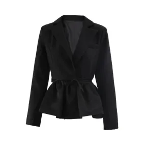 Pre Order:  Splicing Slim Peplum Lace Up Blazer