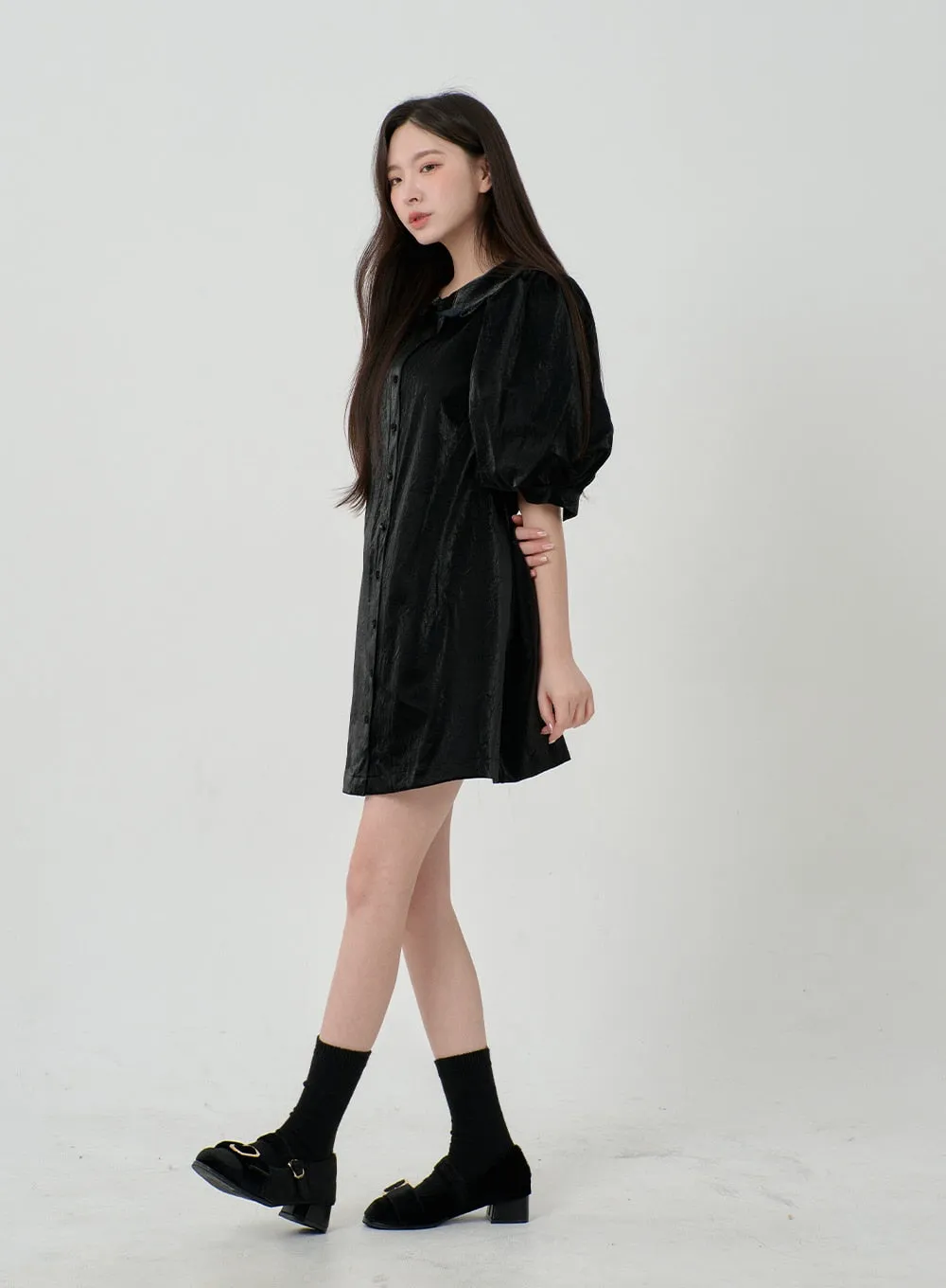 Puff Sleeve Faux Leather Mini Dress BD12