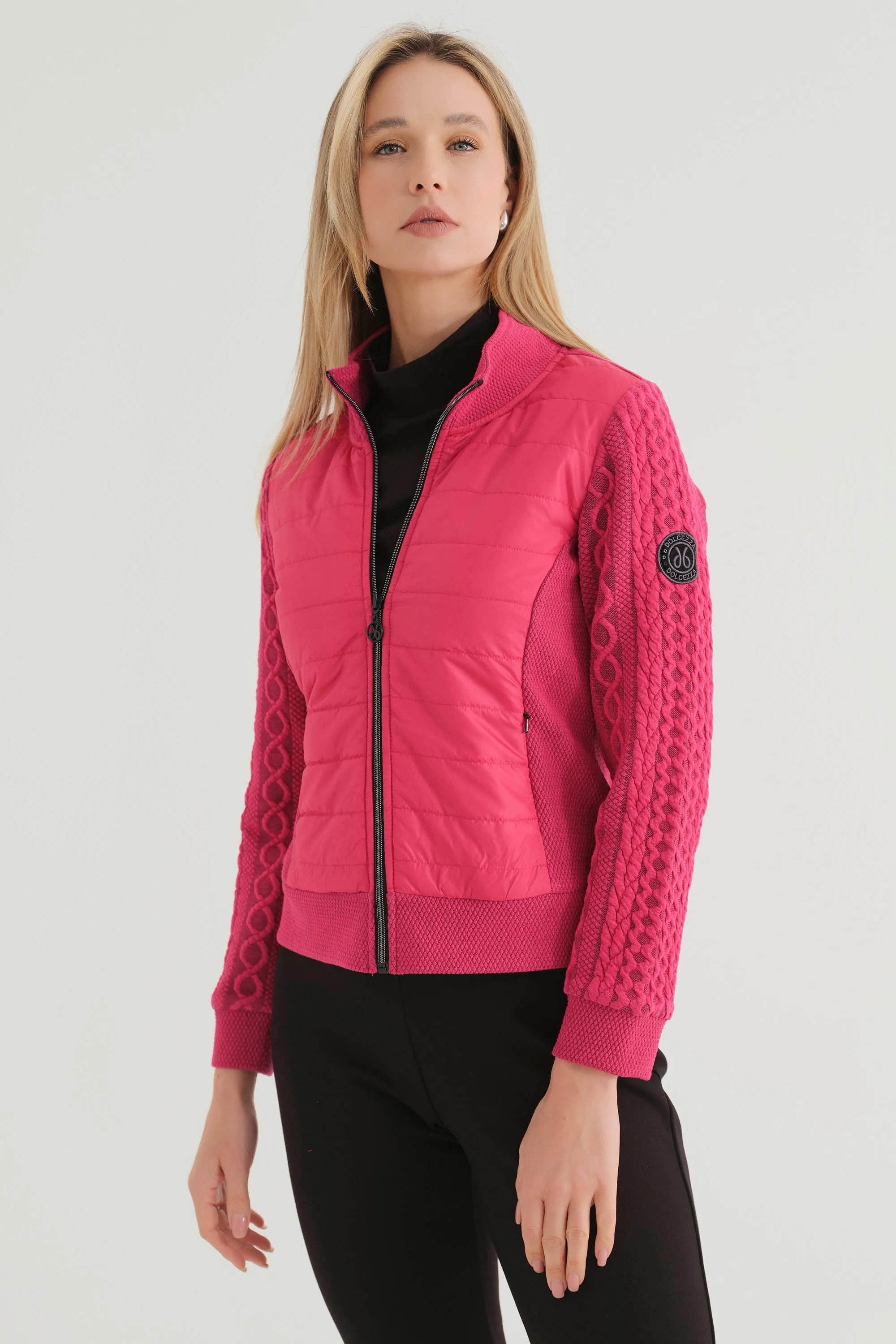 PUFFY FRONT EMBOSSED ZIP JACKET