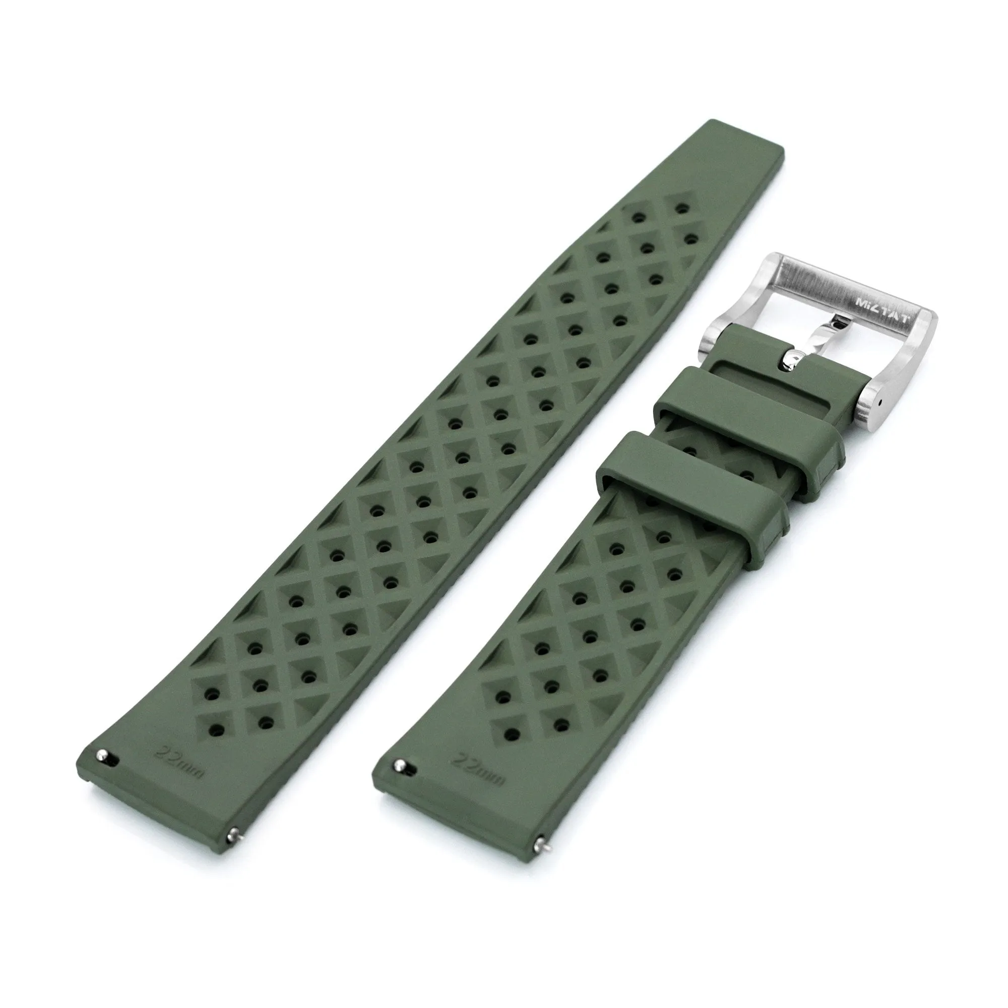 Quick Release Military Green Tropical-Style Pro FKM rubber watch strap, 19mm, 20mm or 22mm