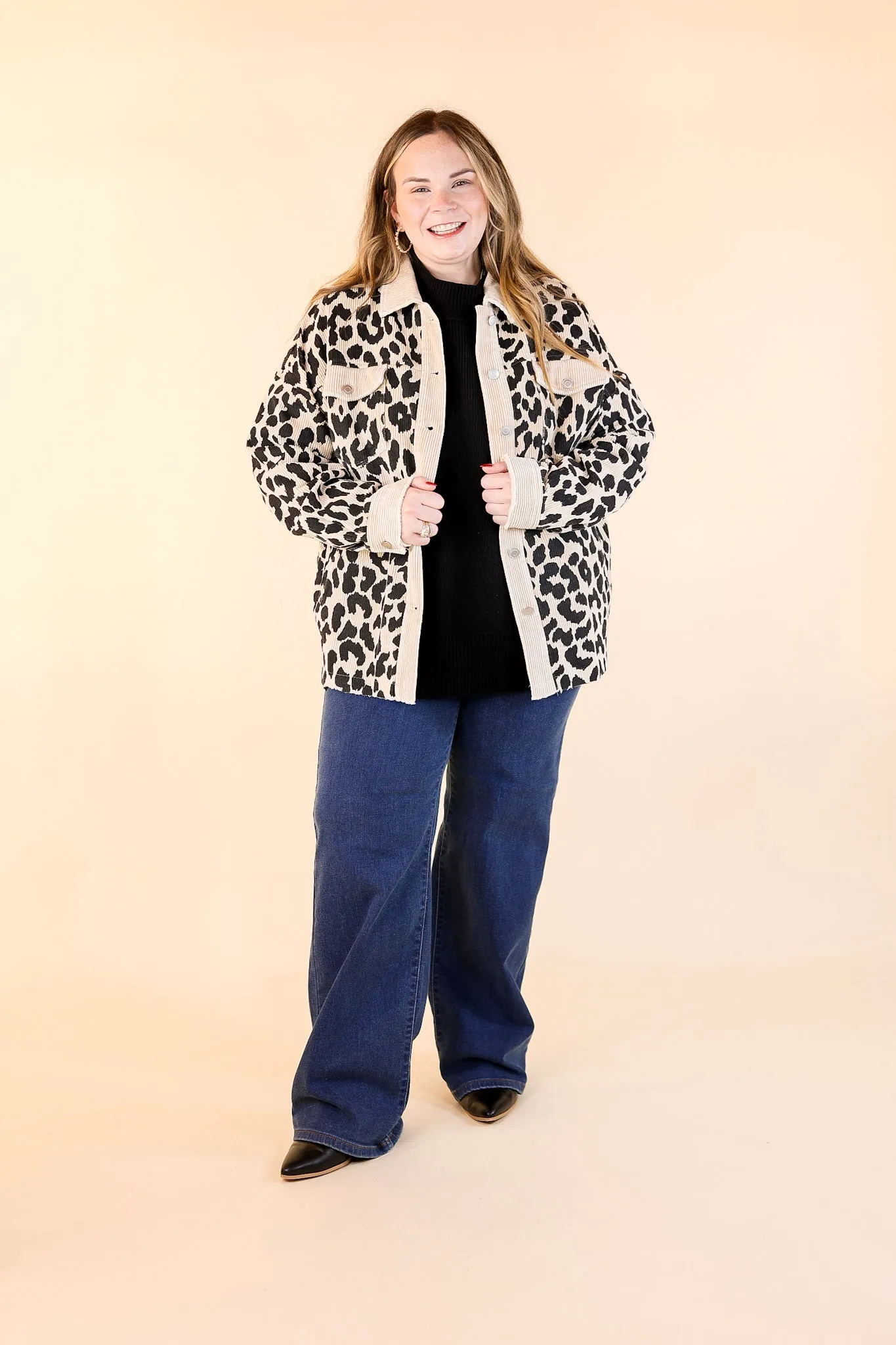 Quick To Cuddle Leopard Print Corduroy Jacket in Beige