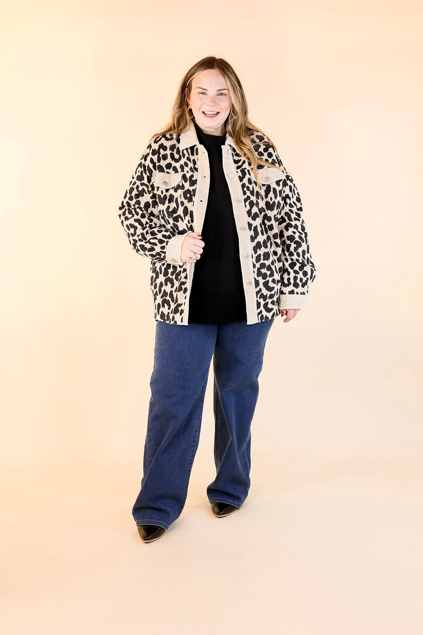 Quick To Cuddle Leopard Print Corduroy Jacket in Beige