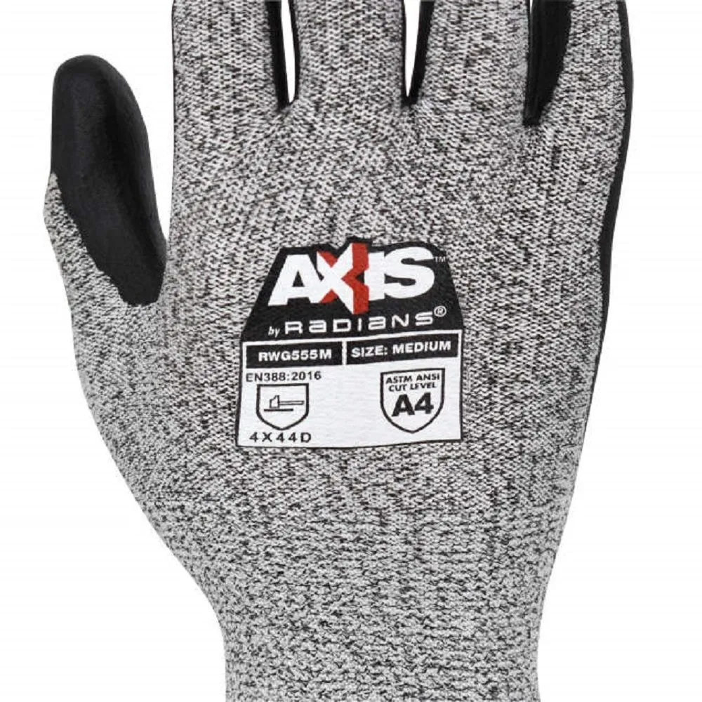 Radians RWG555 AXIS Cut Protection Level A4 Work Glove, Box of 12 Pairs