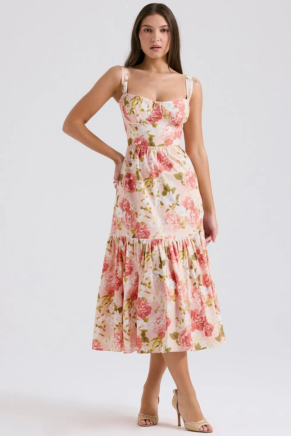 Raphaelle Pink Peony Print Midi Sundress