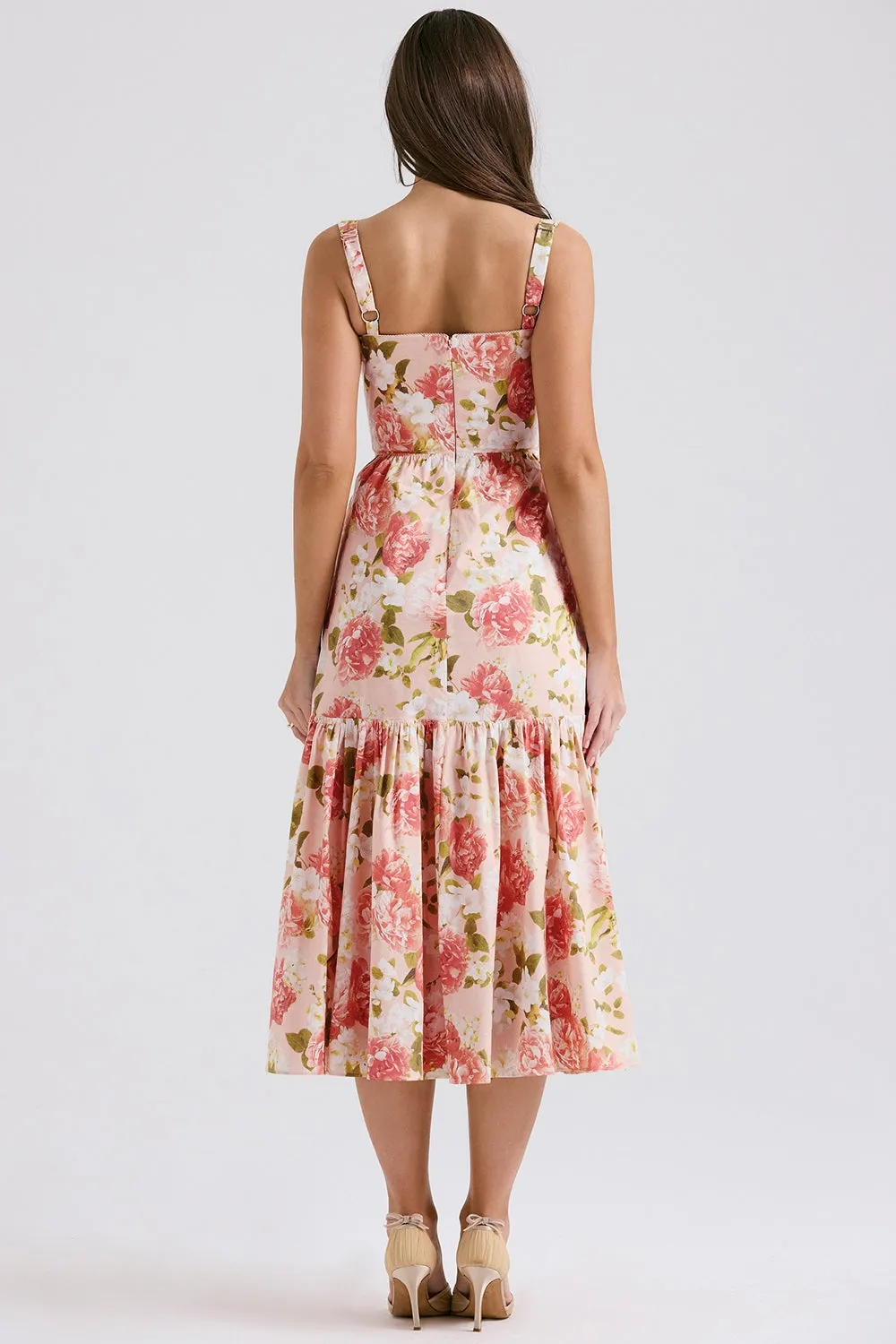 Raphaelle Pink Peony Print Midi Sundress