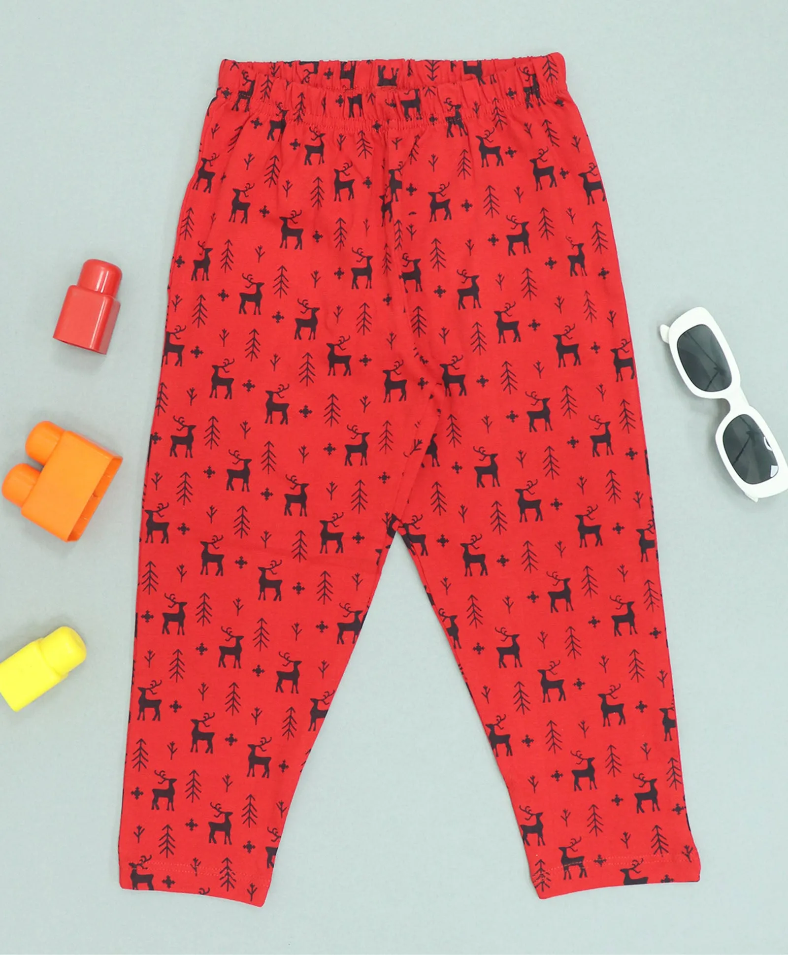 Reindeer Pattern Cotton Knit Full Length Printed Lounge Pants