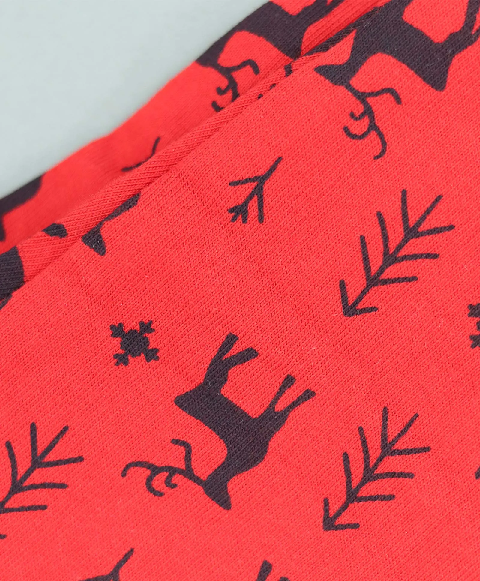 Reindeer Pattern Cotton Knit Full Length Printed Lounge Pants