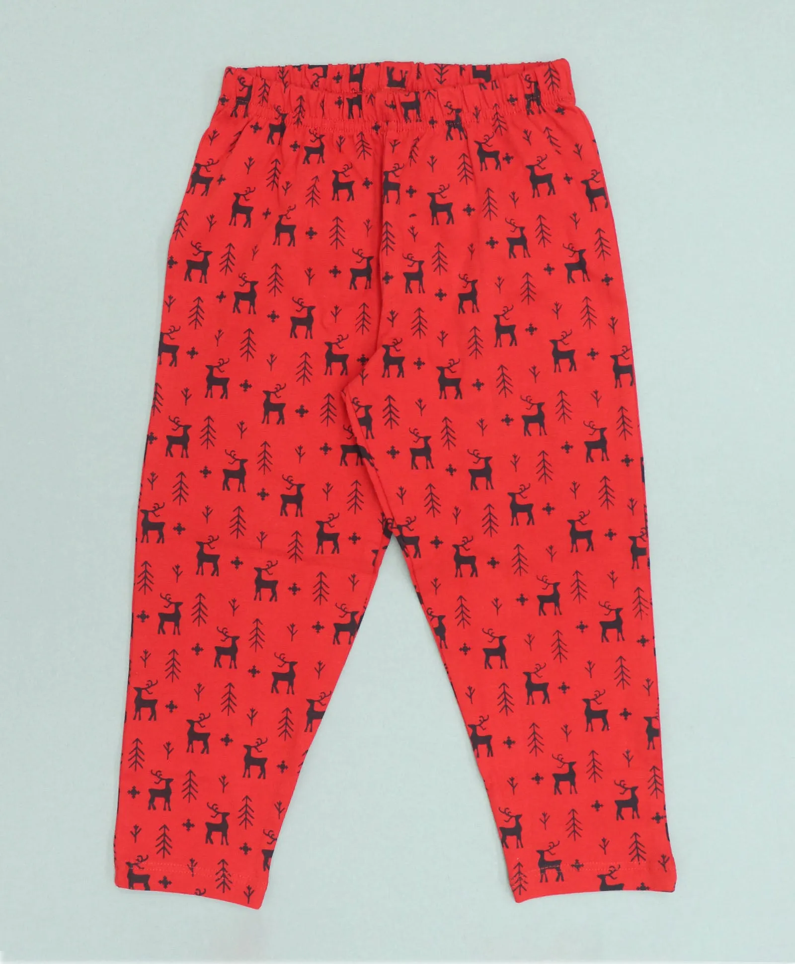 Reindeer Pattern Cotton Knit Full Length Printed Lounge Pants