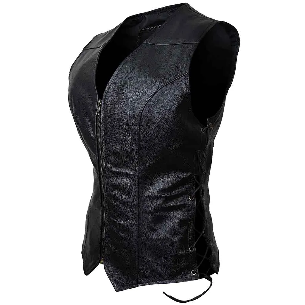 RIDERACT® Women Leather Motorcycle Vest Anna Zippered & Adjustable