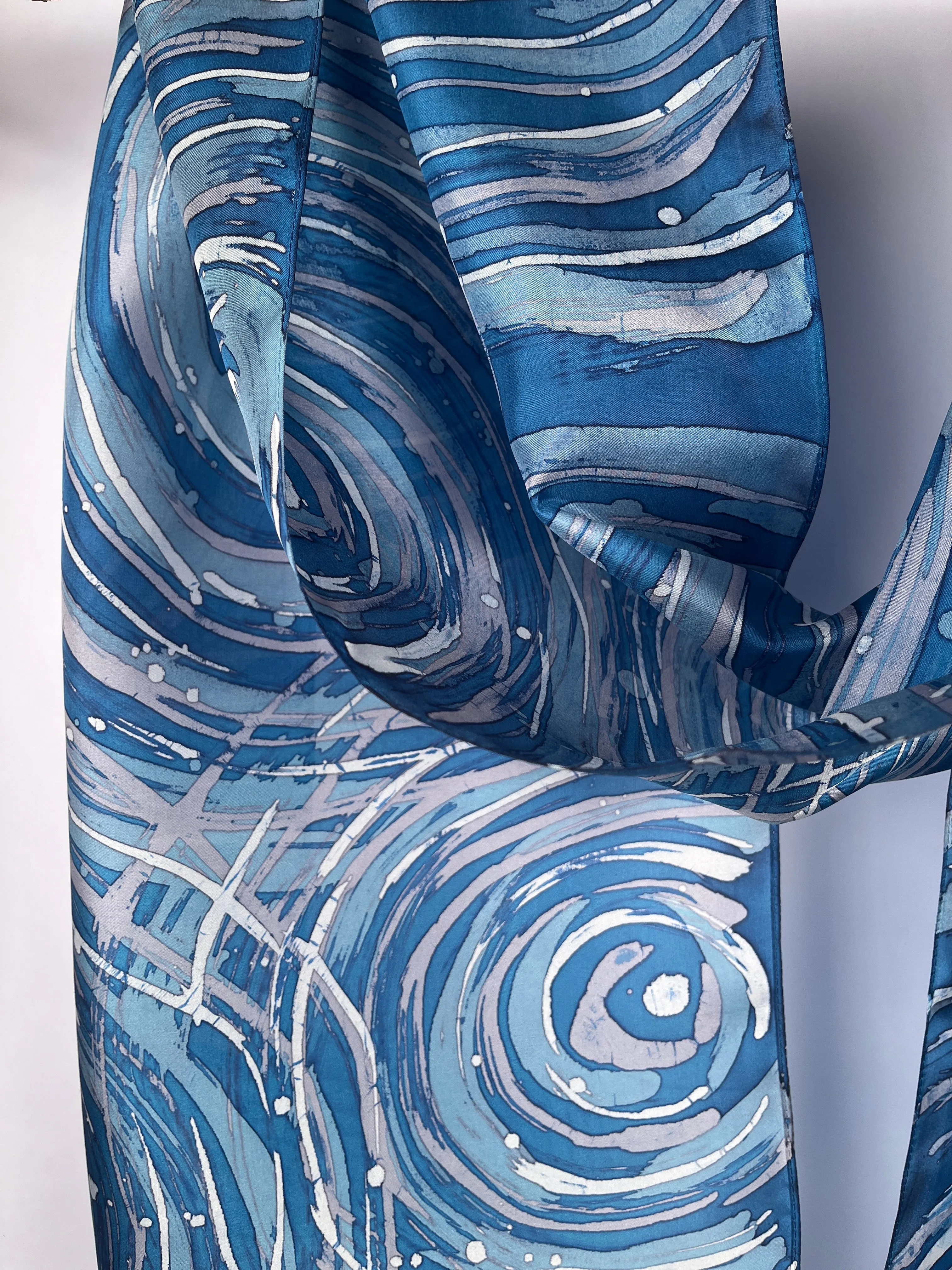 “Ripple Effect in Blues” - Hand-dyed Silk Scarf - $125