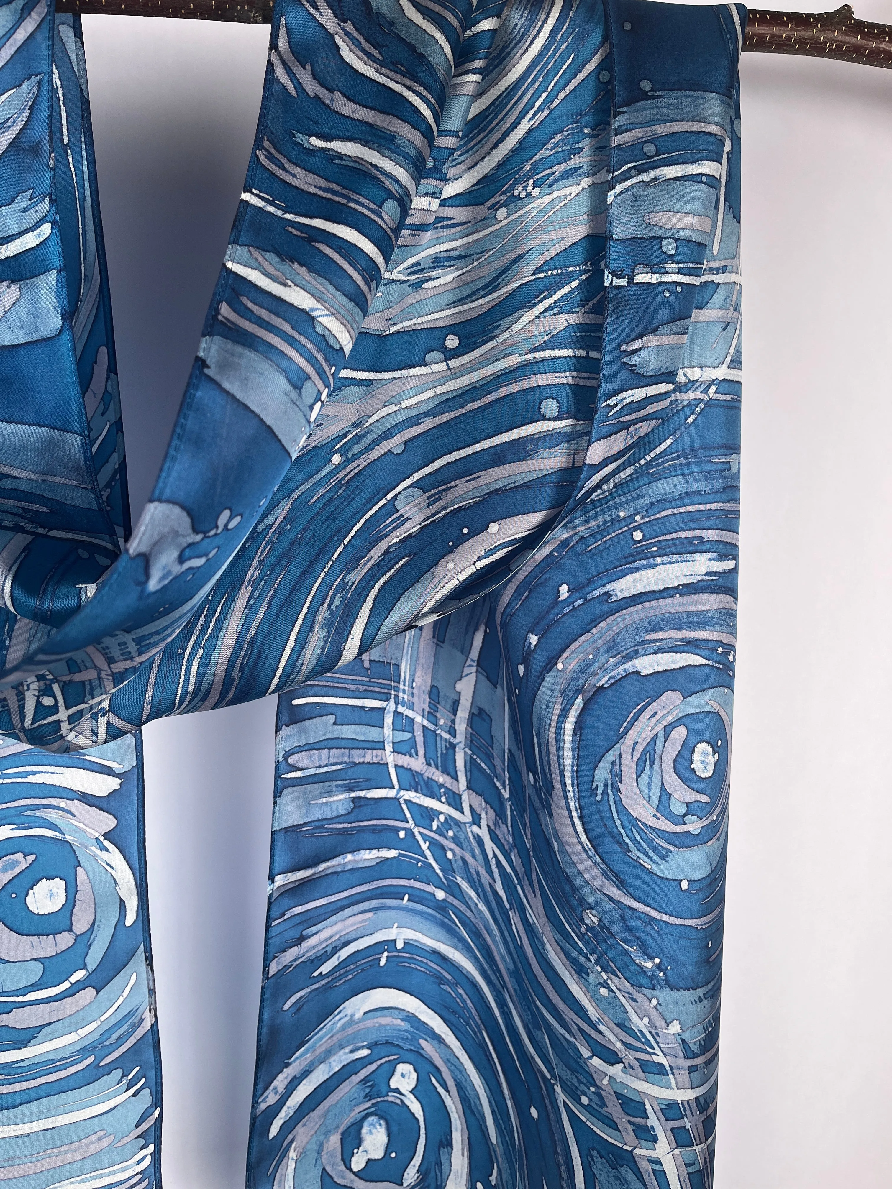 “Ripple Effect in Blues” - Hand-dyed Silk Scarf - $125